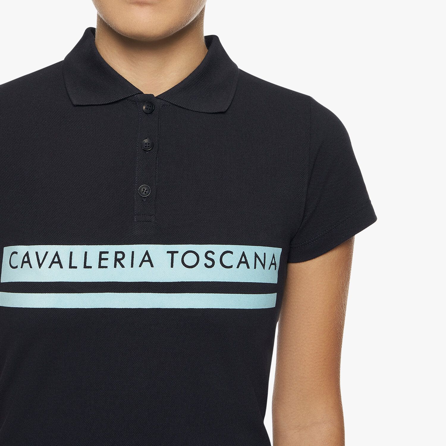 Cavalleria Toscana Girls’ piqué knit polo shirt with a flocked print NAVY-4
