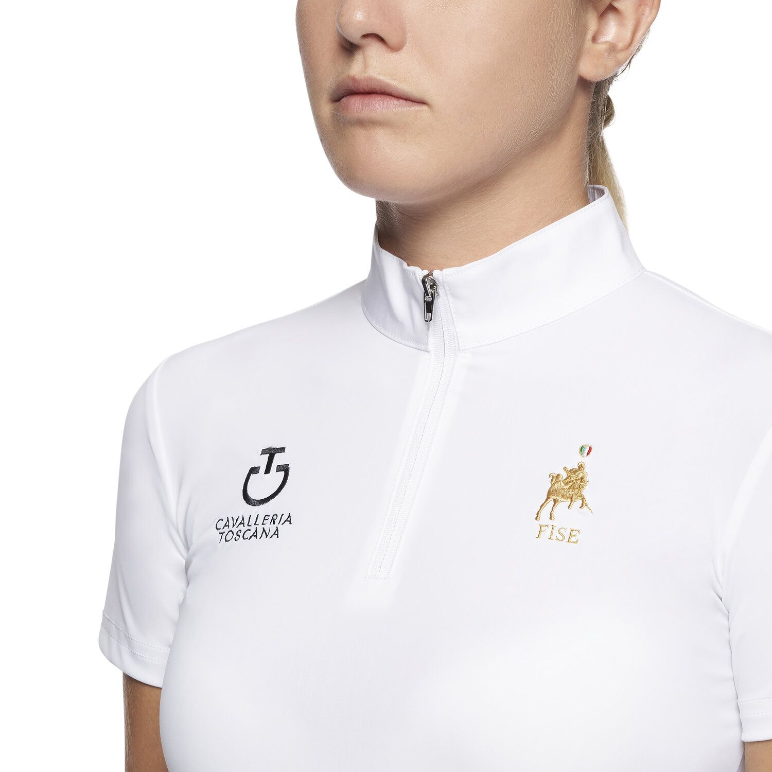 Cavalleria Toscana FISE competition polo shirt for girls with short sleeves WHITE-4