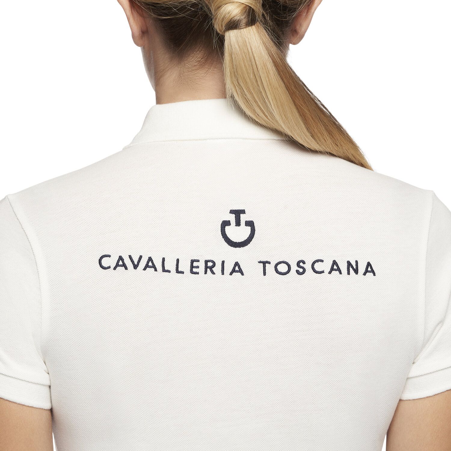 Cavalleria Toscana Girl's FISE polo with short sleeves. WHITE-4