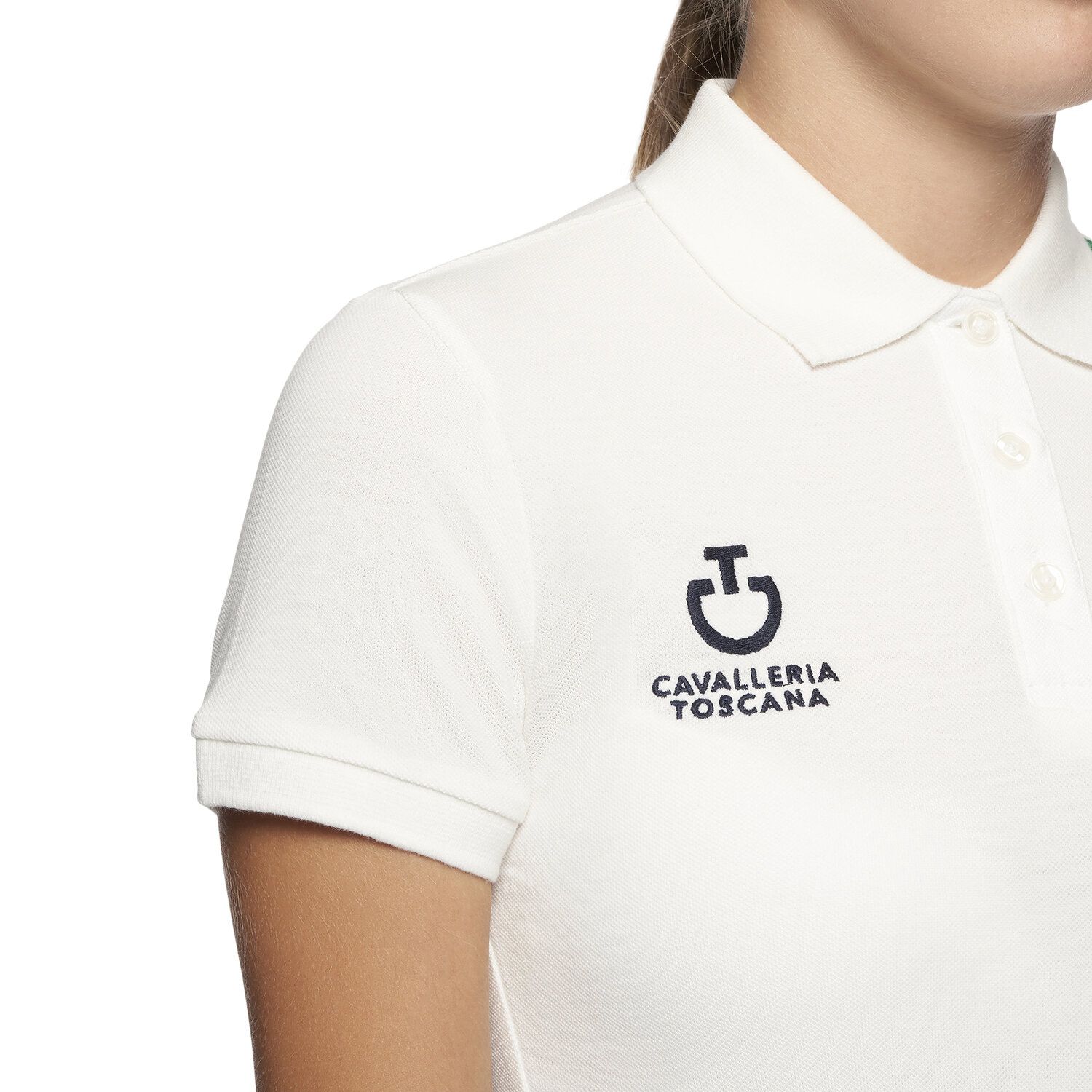 Cavalleria Toscana Girl's FISE polo with short sleeves. WHITE-6
