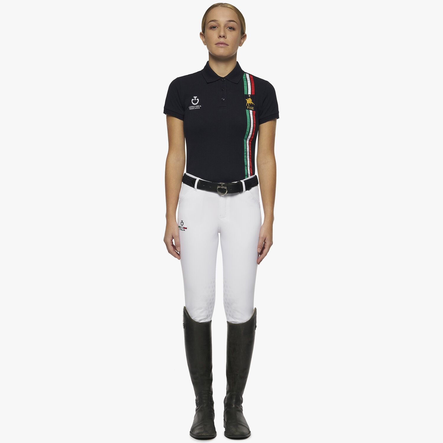 Cavalleria Toscana Girl's FISE polo with short sleeves. NAVY-1