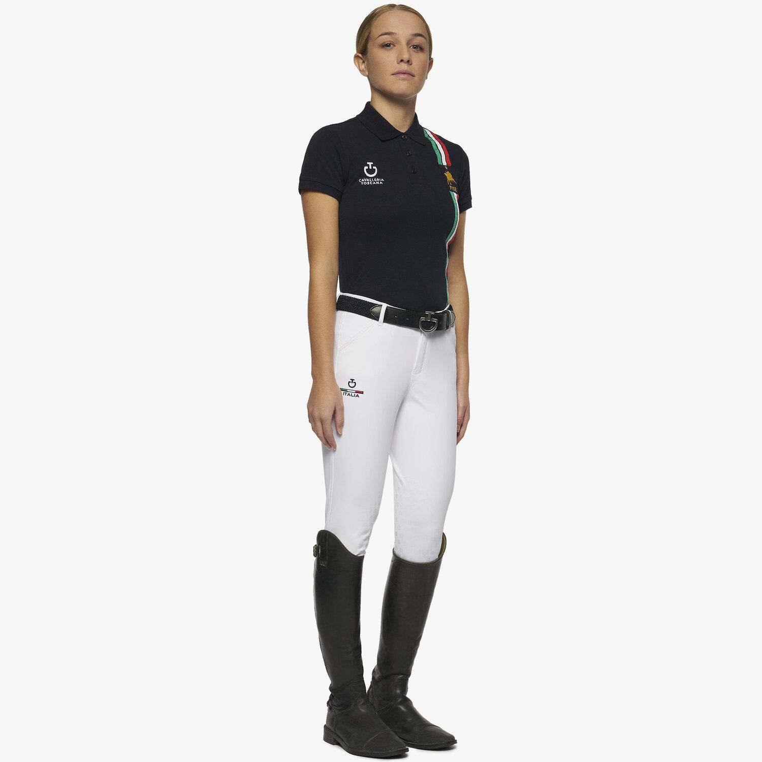 Cavalleria Toscana Girl's FISE polo with short sleeves. NAVY-2