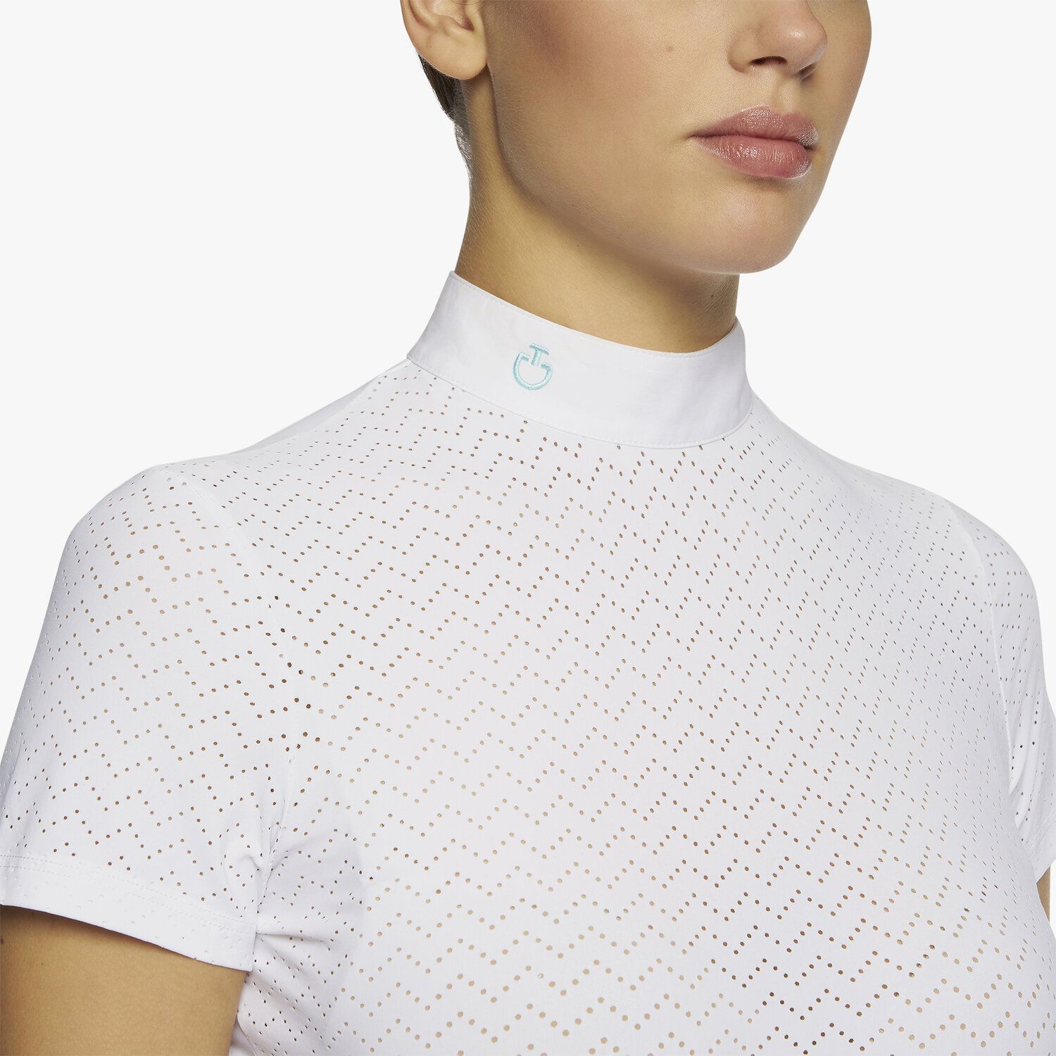 Cavalleria Toscana Perforated Women's short-sleeved polo WHITE-2