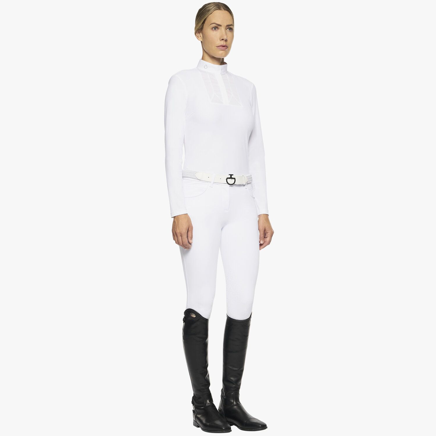 Cavalleria Toscana Women's long-sleeved polo with bib WHITE-2