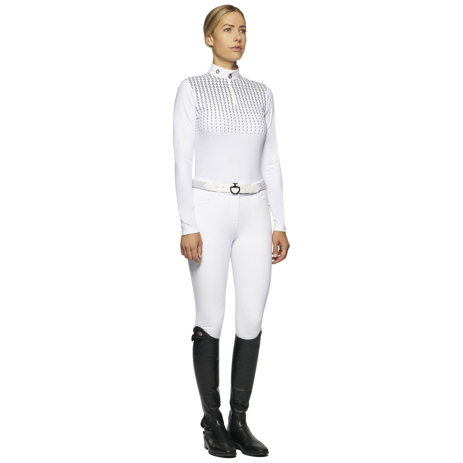 Cavalleria Toscana Women's competition polo long sleeve WHITE-2