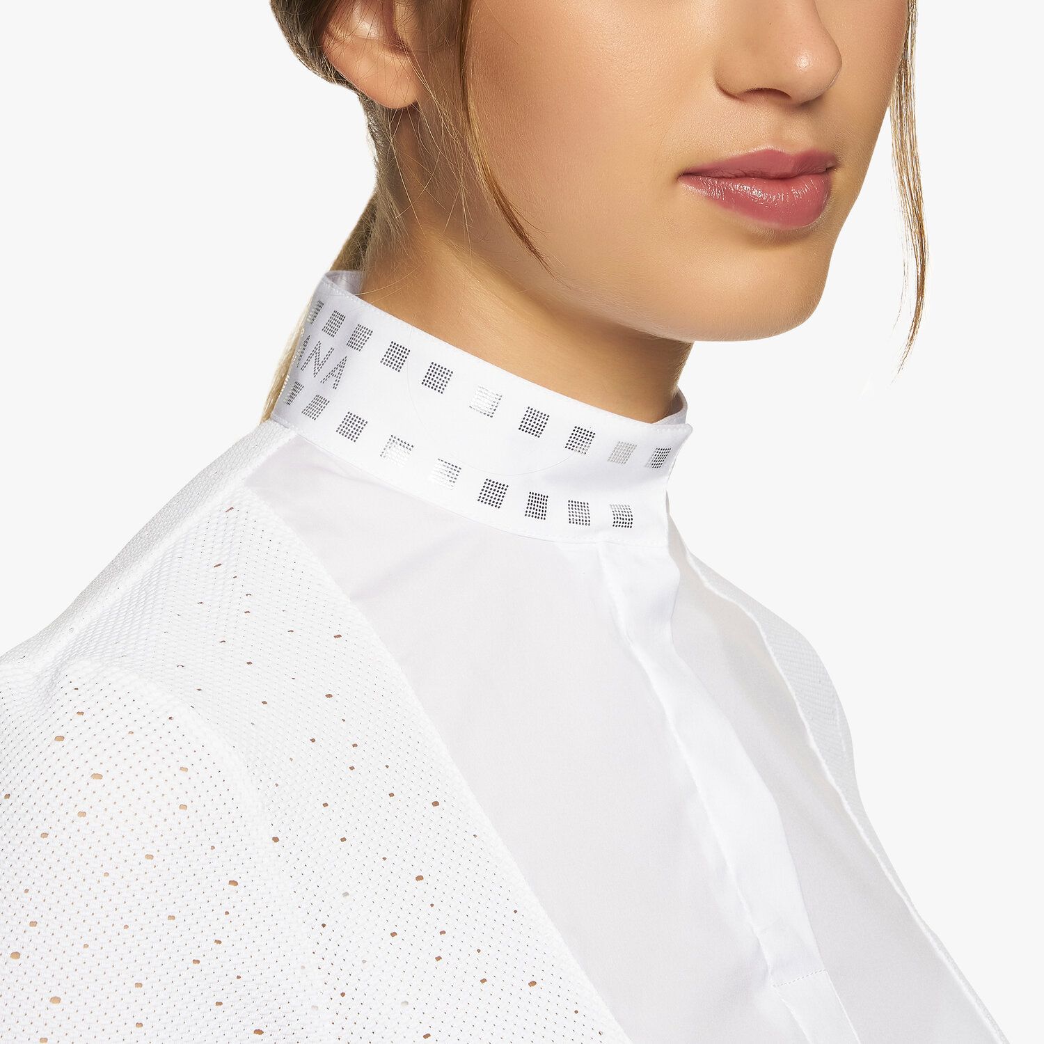 Cavalleria Toscana Women’s competition shirt in perforated fabric with sequins WHITE-5