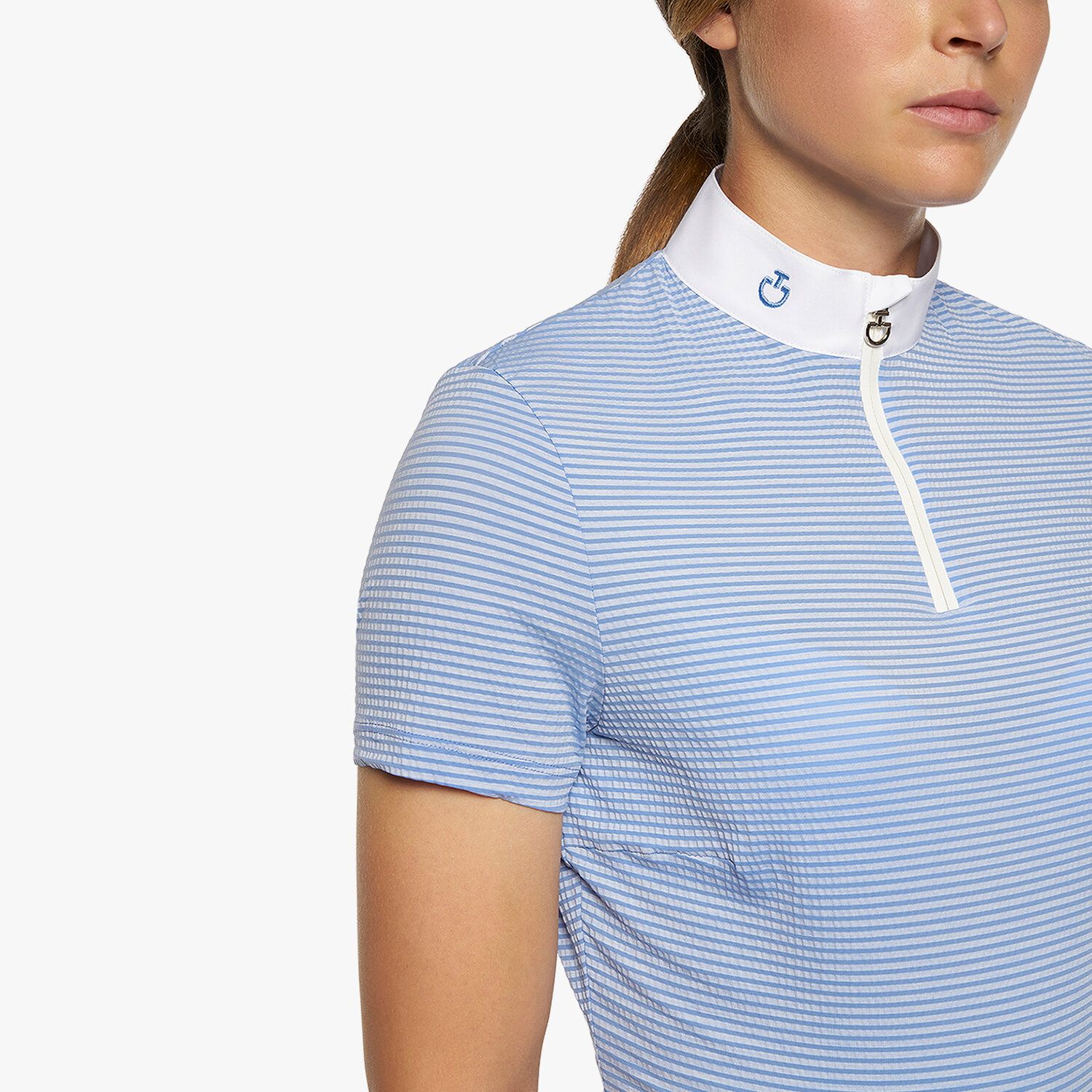 Cavalleria Toscana Women’s seersucker competition shirt with a poplin collar LIGHT BLUE SQUARE-4