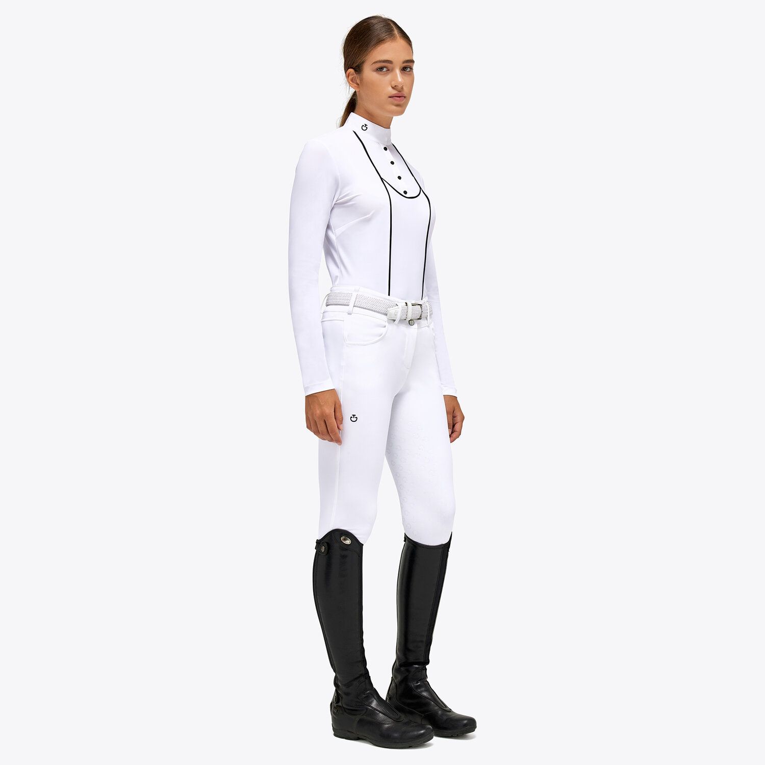 Cavalleria Toscana Women’s jersey show shirt with buttons WHITE-2