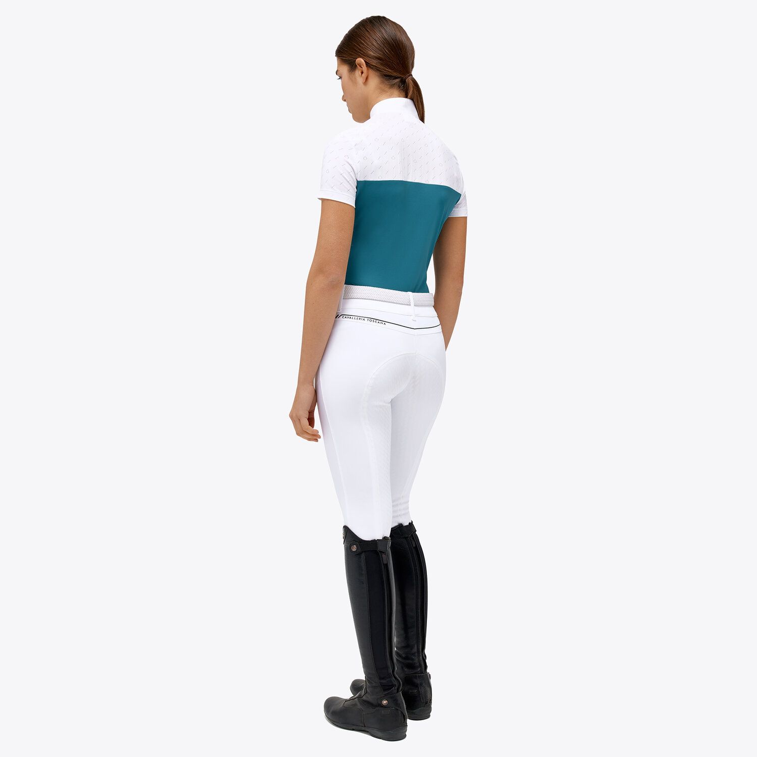 Cavalleria Toscana Women’s piqué and jersey knit polo shirt WHITE / DEEP SEA BLUE-2