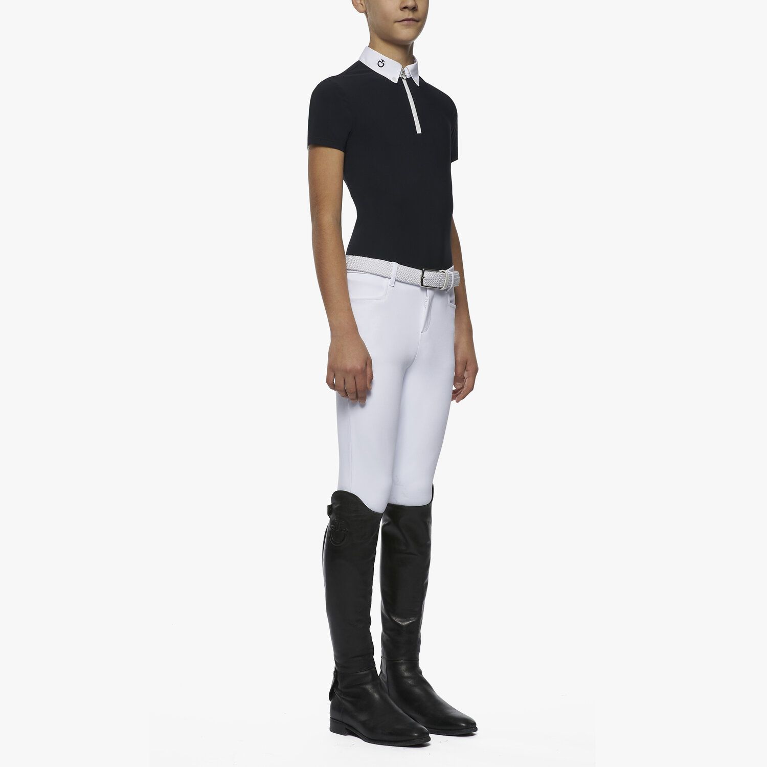 Cavalleria Toscana Boy's short-sleeved zip polo shirt NAVY-2