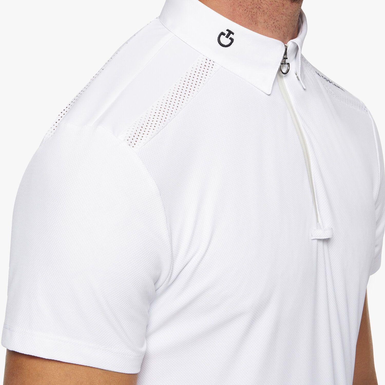 Cavalleria Toscana Men's polo shirt in piqué and perforated jersey WHITE-6