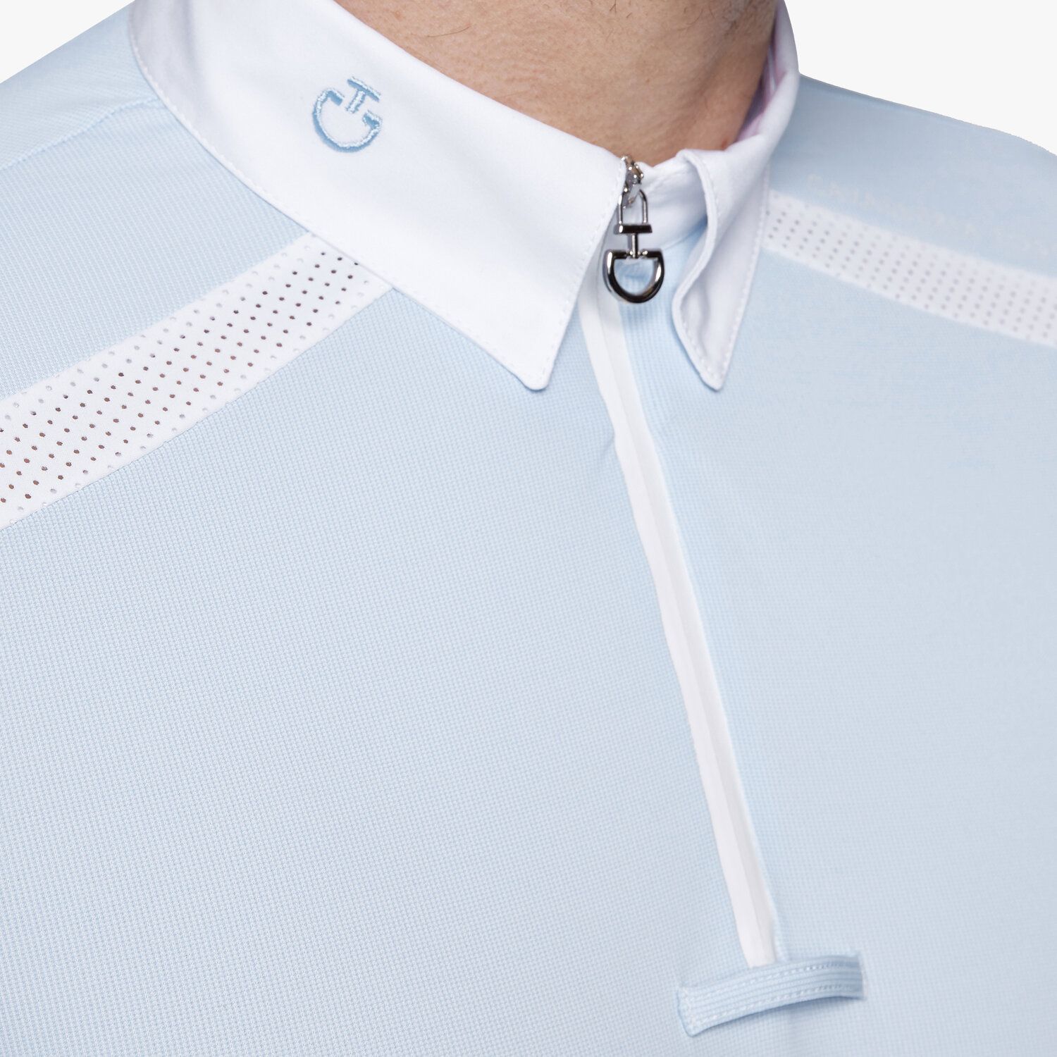 Cavalleria Toscana Men's polo shirt in piqué and perforated jersey LIGHT BLUE SQUARE-3