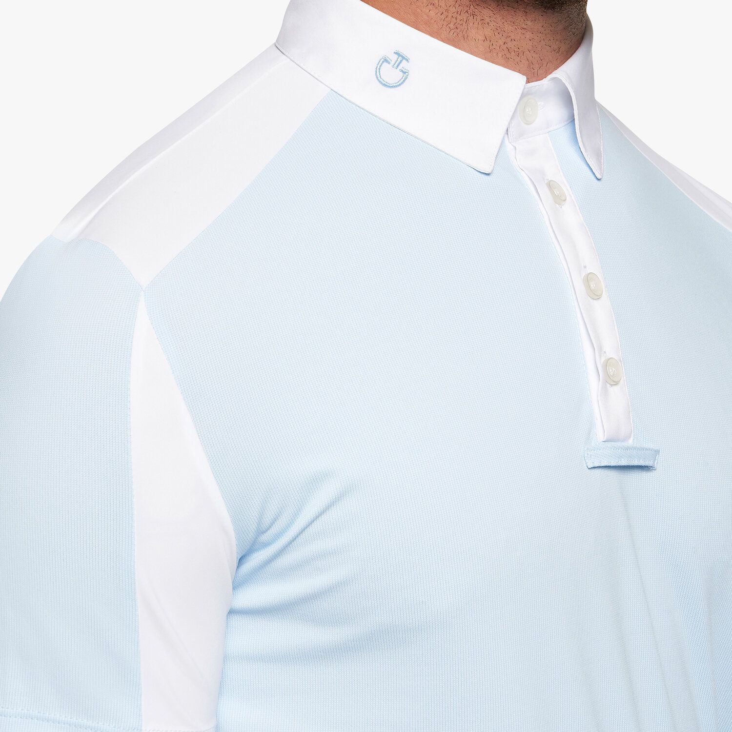 Cavalleria Toscana Men's competiontion polo in piquè with jersey insert LIGHT BLUE SQUARE-4