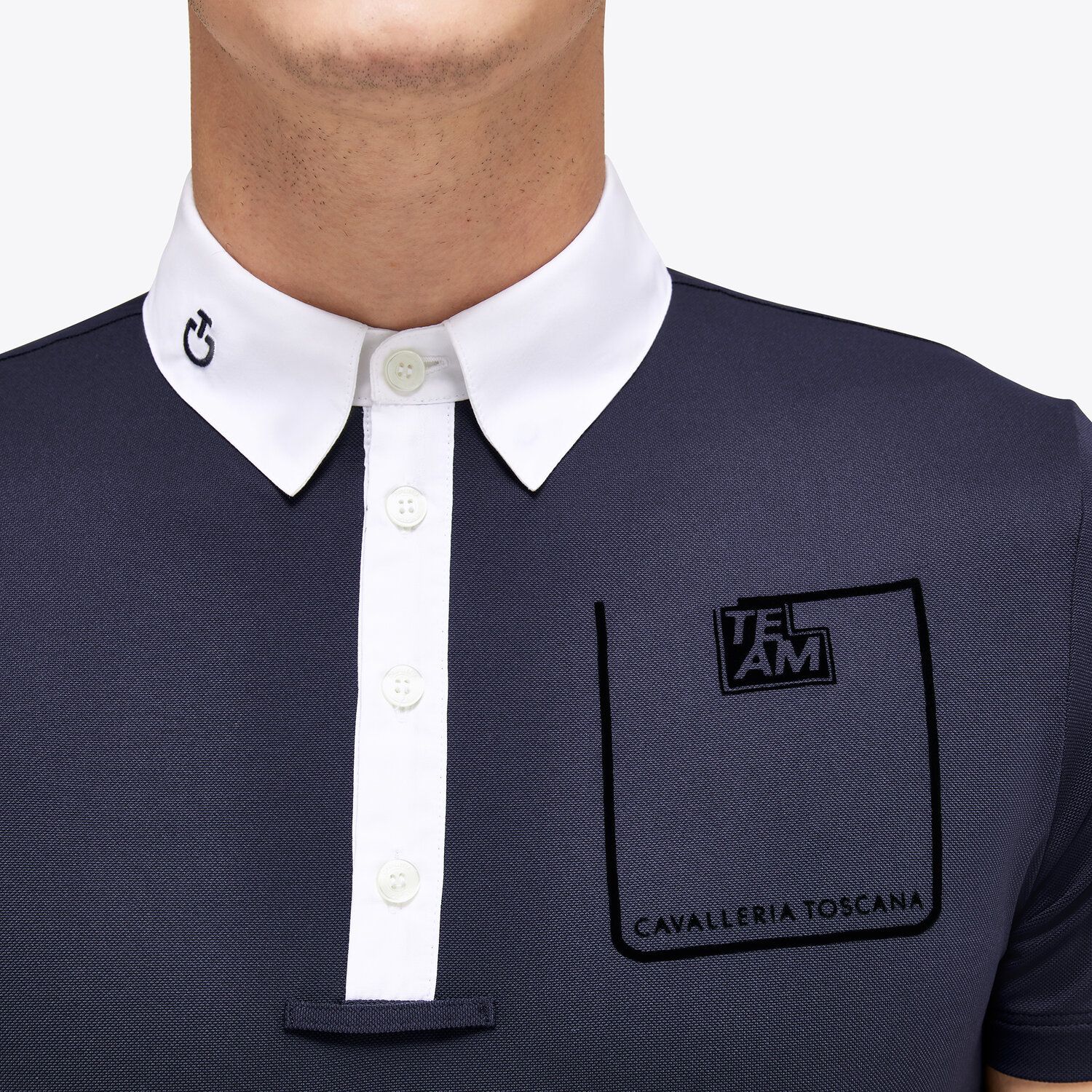 Cavalleria Toscana Men's polo shirt in technical piqué with buttons SMOKEY BLUE-4
