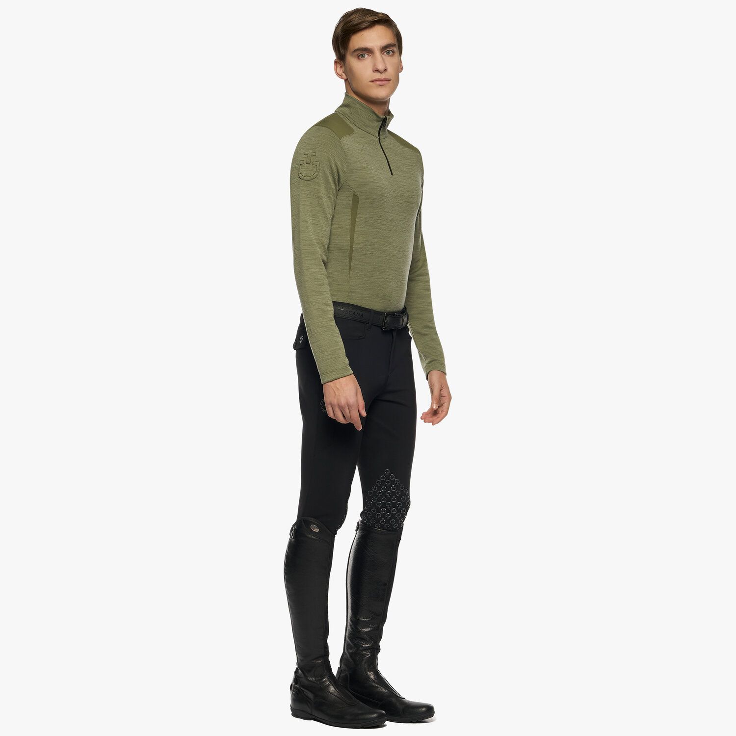 Cavalleria Toscana Men’s performance wool base layer with a quarter zip FOLIAGE GREEN-2