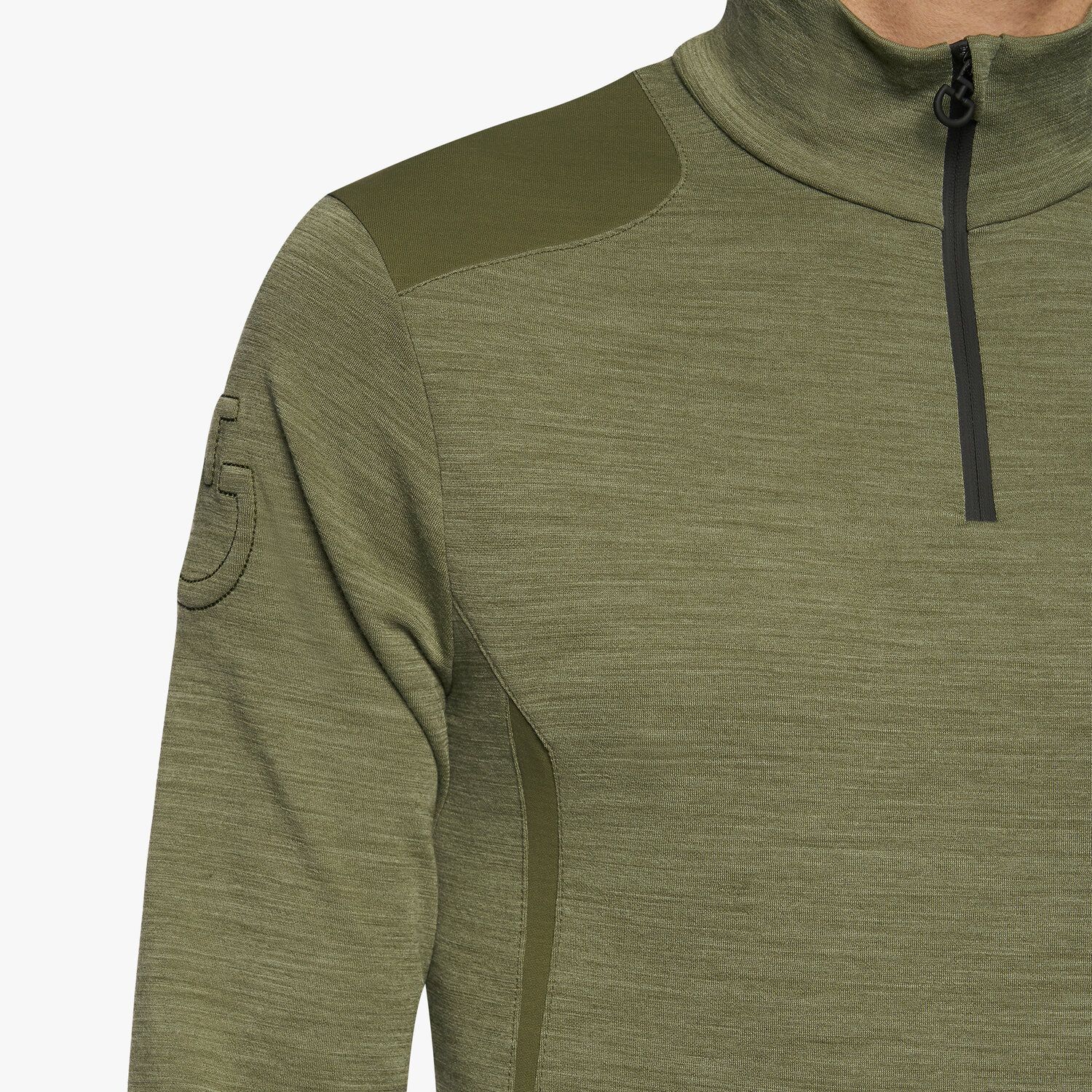 Cavalleria Toscana Men’s performance wool base layer with a quarter zip FOLIAGE GREEN-4