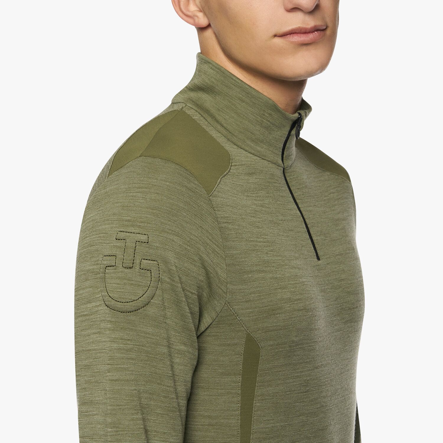 Cavalleria Toscana Men’s performance wool base layer with a quarter zip FOLIAGE GREEN-5