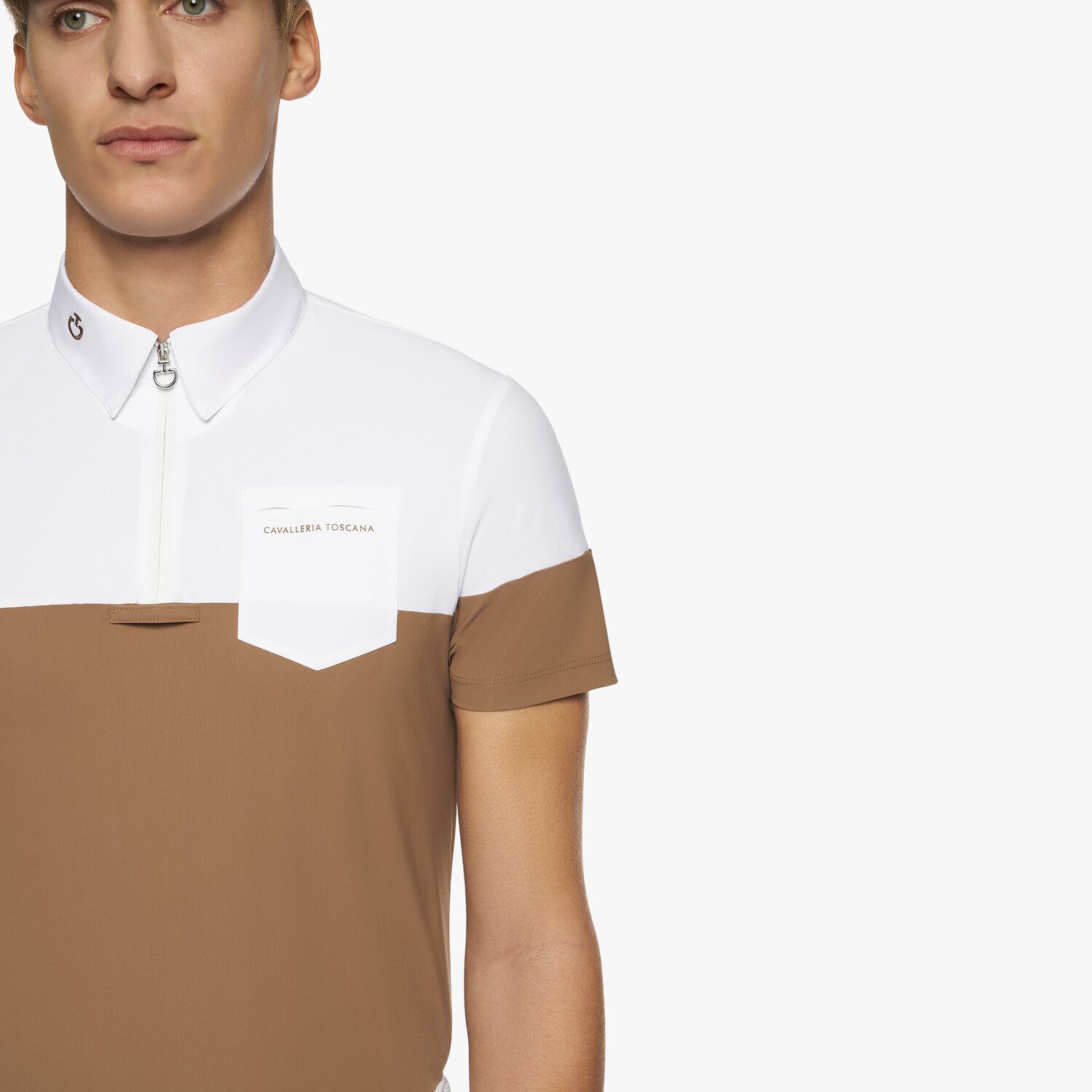 Cavalleria Toscana Men’s colour block polo shirt in jersey WHITE/CACAO-5