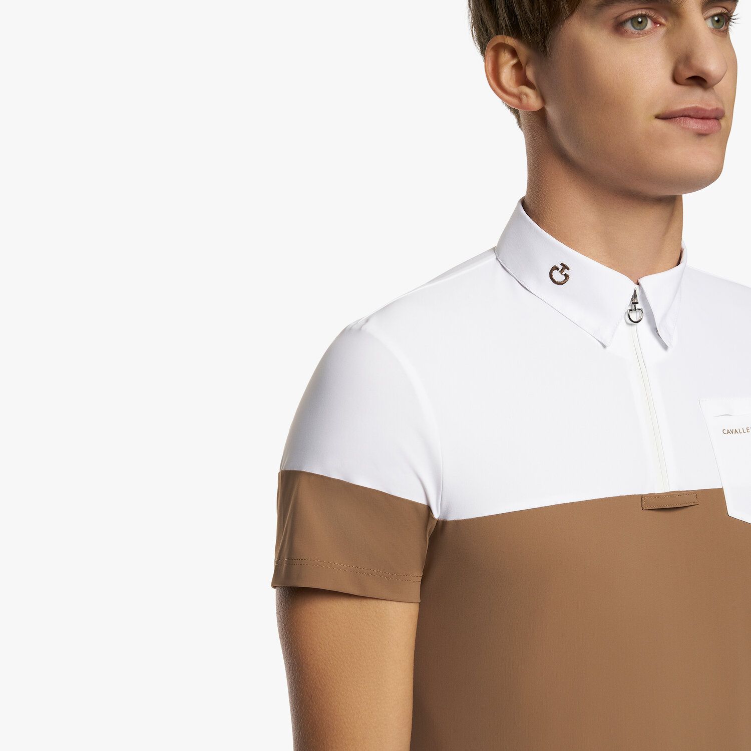 Cavalleria Toscana Men’s colour block polo shirt in jersey WHITE/CACAO-6
