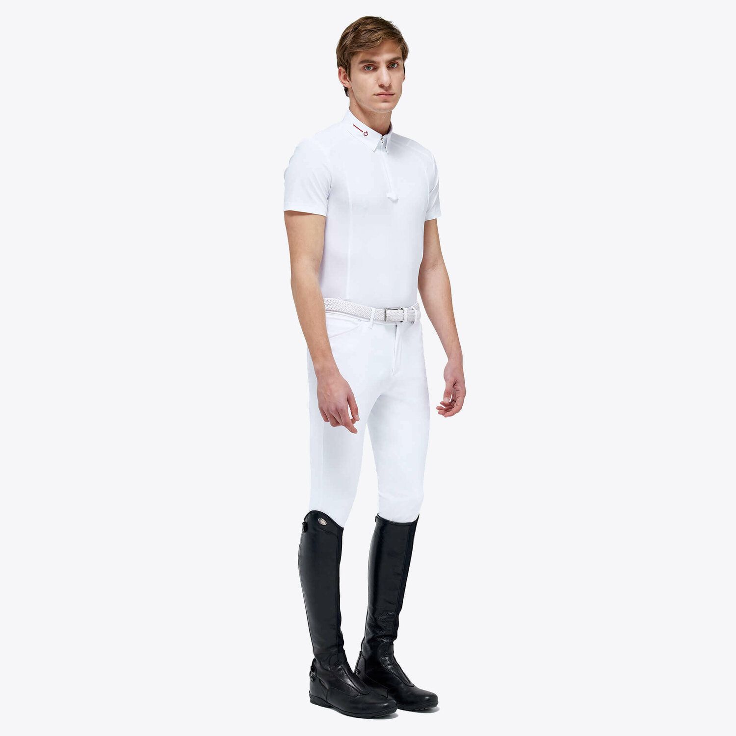 Cavalleria Toscana Men’s jersey mesh polo shirt WHITE-1