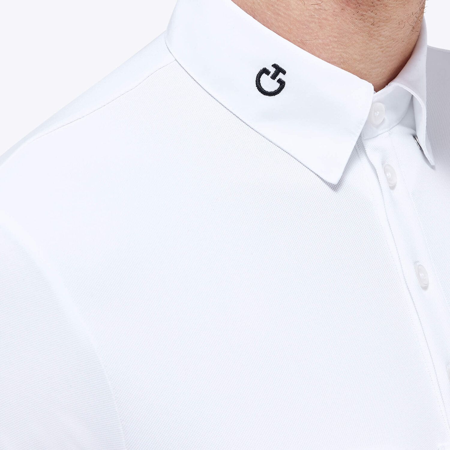 Cavalleria Toscana Men’s performance piqué knit polo shirt with buttons WHITE-5
