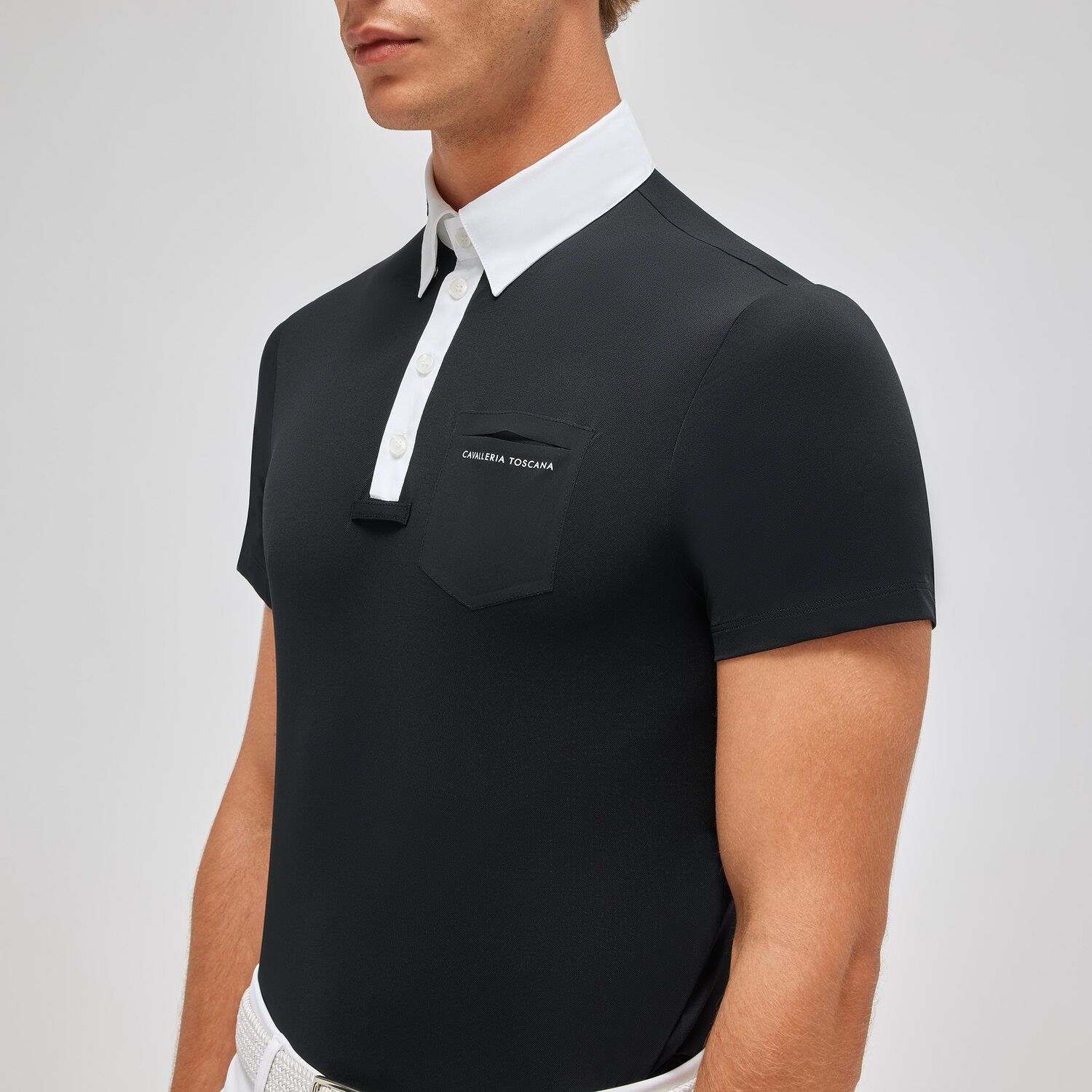 Cavalleria Toscana Men's polo shirt with buttons BLACK-2