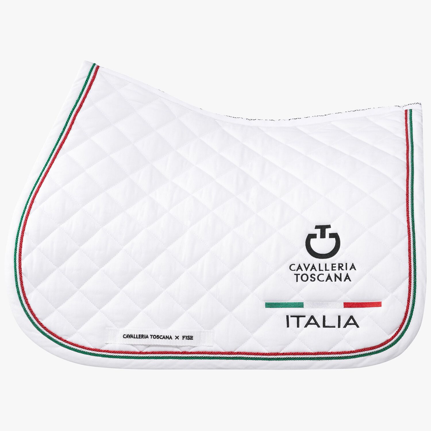 Cavalleria Toscana FISE jumping saddle pad with Italian flag piping WHITE-1