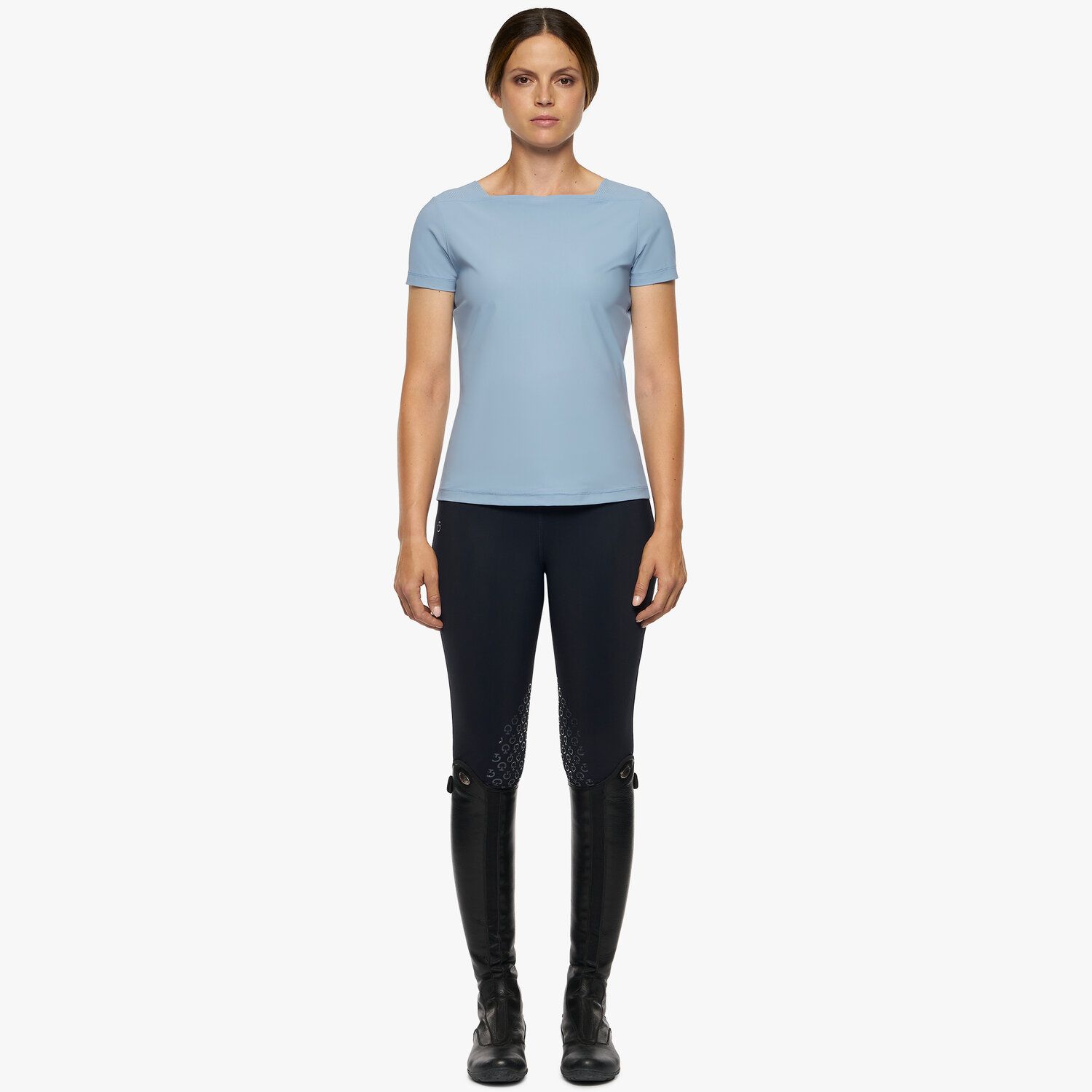 Cavalleria Toscana Women’s jersey t-shirt with perforated details Light blue-1