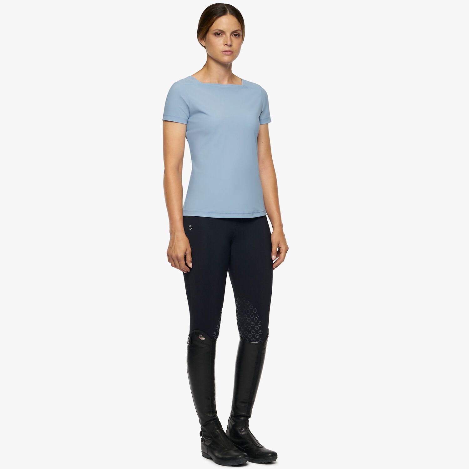 Cavalleria Toscana Women’s jersey t-shirt with perforated details Light blue-2