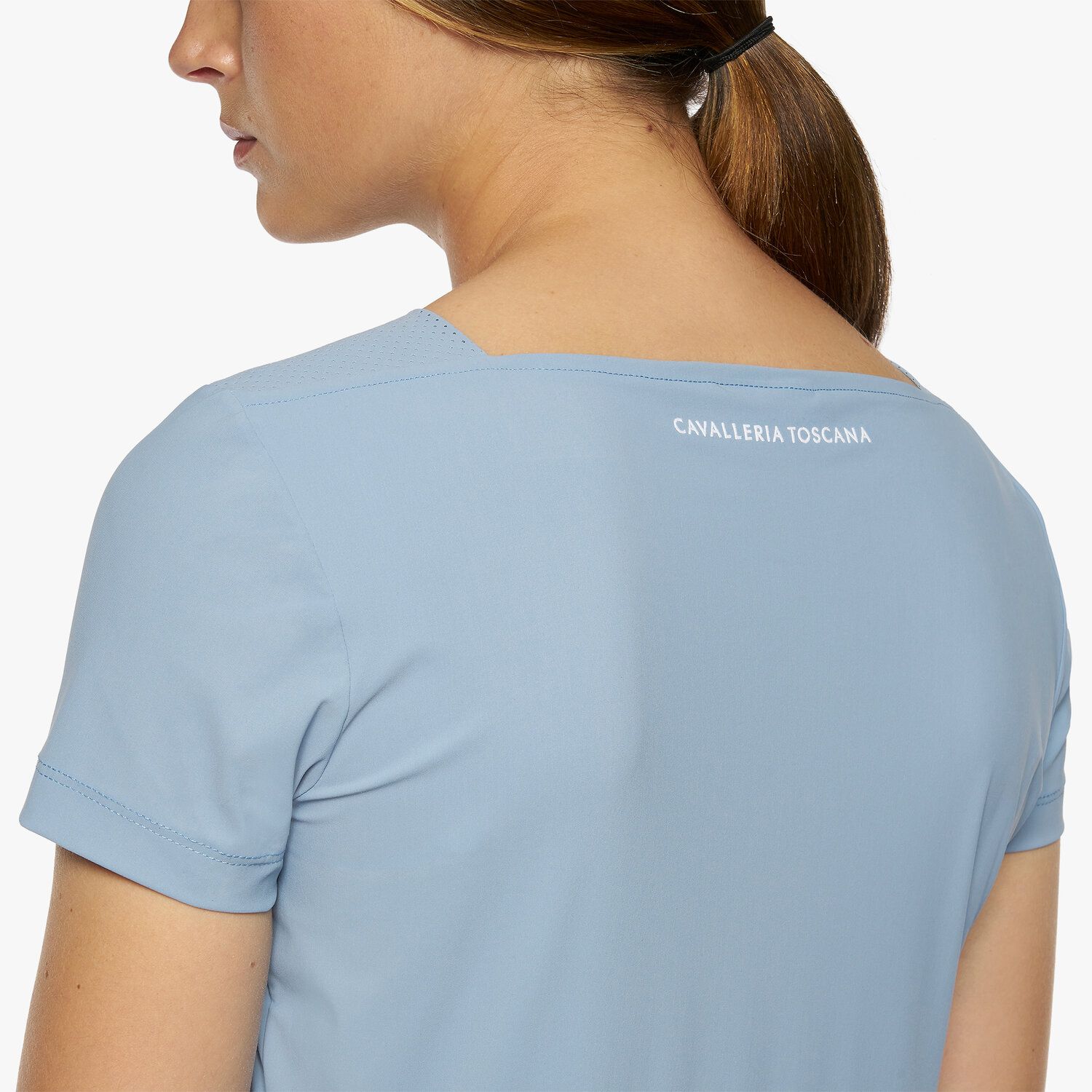 Cavalleria Toscana Women’s jersey t-shirt with perforated details Light blue-4