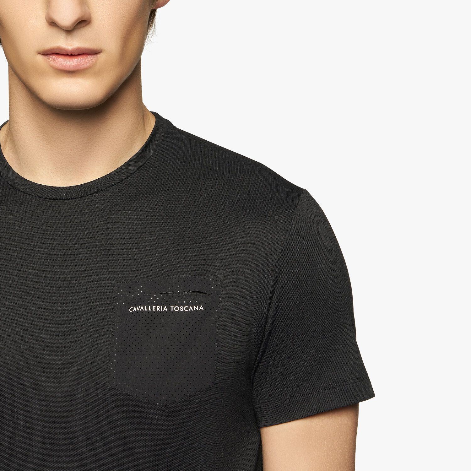 Cavalleria Toscana Men’s performance piqué t-shirt with a chest pocket BLACK-5