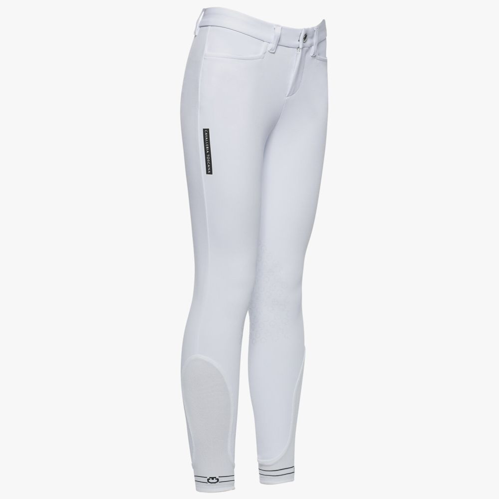 Kid's knee grip breeches with perforated logo tape