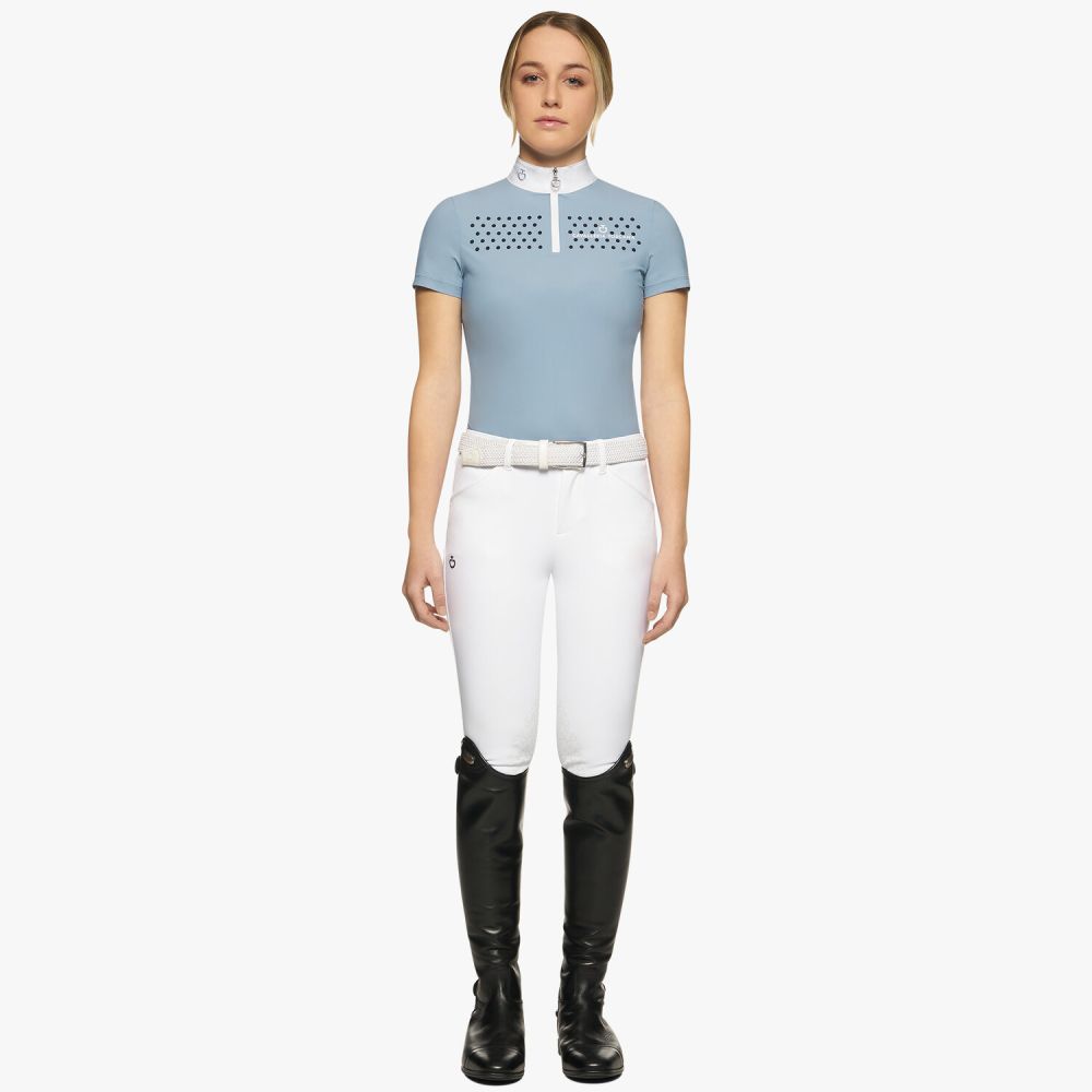 Girls’ jersey polo shirt with a zip