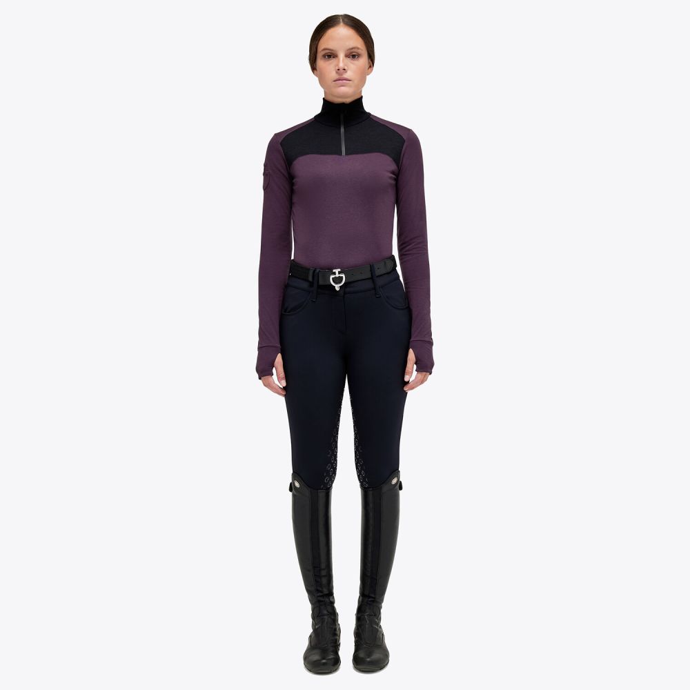 Women’s wool jersey high neck jumper with a quarter zip