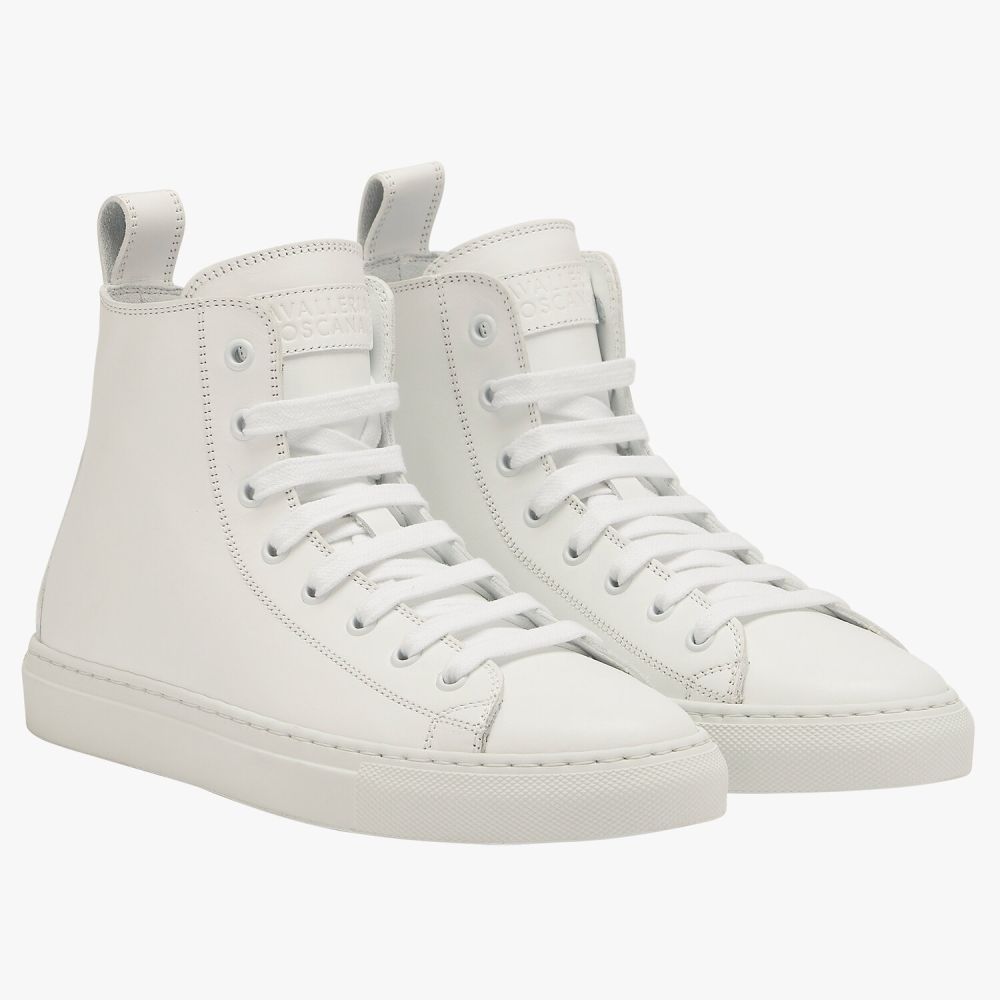 High-top lace-up leather sneakers
