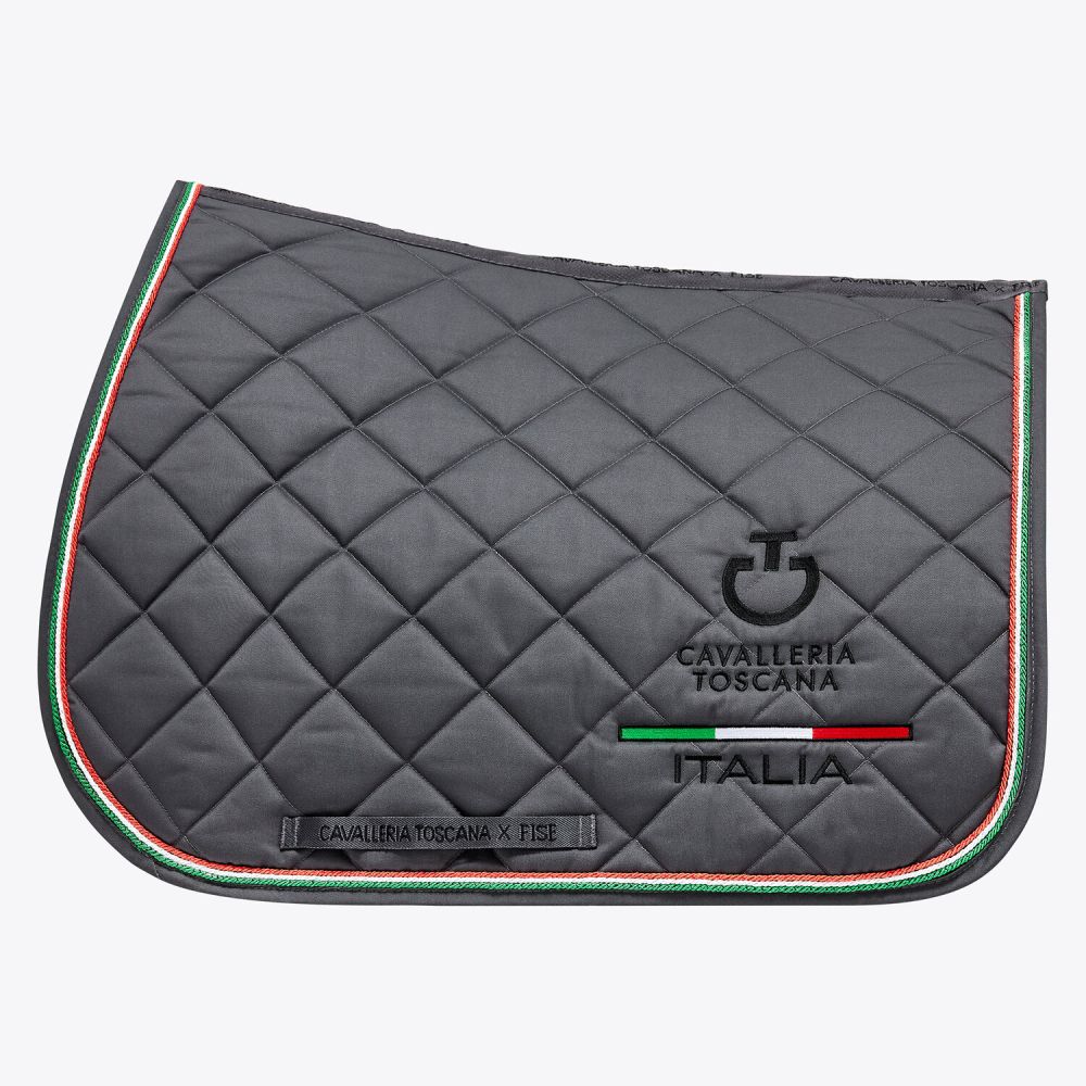 FISE jumping saddle pad with tricolor piping